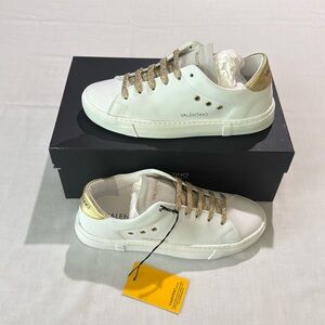 Valentino By Mario Valentino White and Gold Sneakers